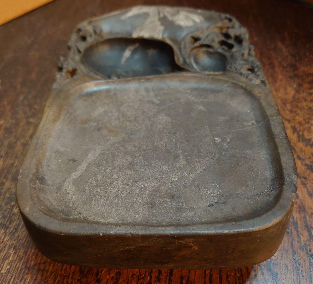 【文房具】書道具『中国 菊花石硯 天然石』縦18cm 横11cm 厚最大3.5